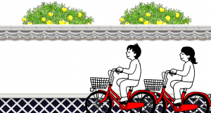 カップルのレンタサイクルのイラスト